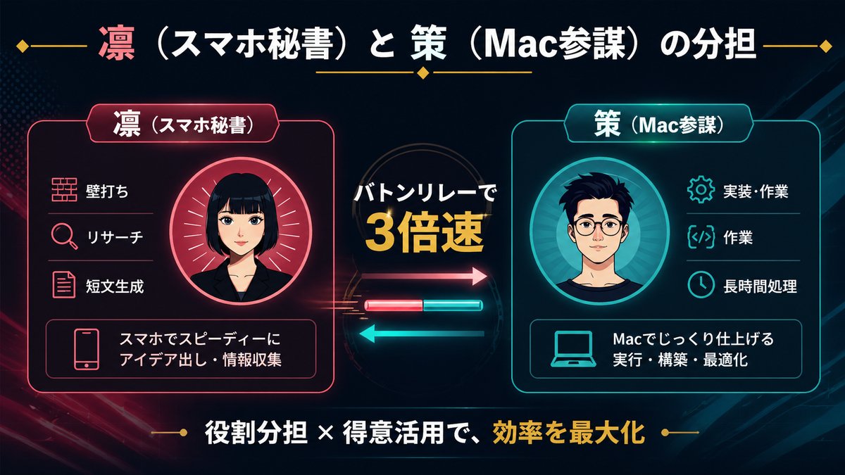 凛（スマホ秘書）と 策（Mac参謀）の役割分担