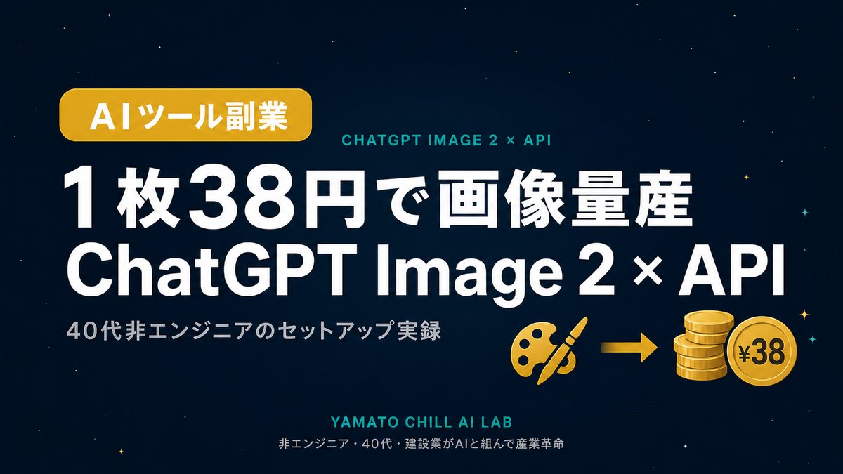 ChatGPT Image 2 をAPIで動かしたら1枚38円で画像量産 40代非エンジニアのセットアップ実録 アイキャッチ