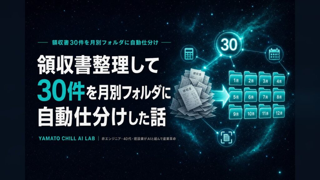 領収書30件をClaude Codeに月別フォルダ自動仕分けさせたアイキャッチ