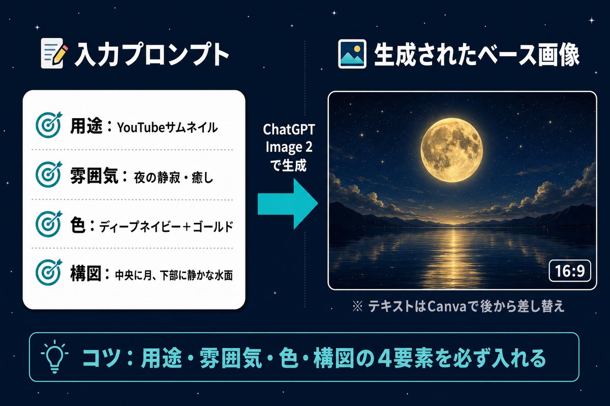 ChatGPT gpt-image-2 にプロンプトを入れて文字入りチラシを完成形まで生成するシーンの図
