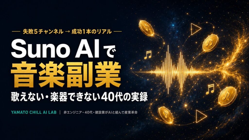 失敗5チャンネルから成功1本へ Suno AI で音楽副業を始めた40代非エンジニアのアイキャッチ
