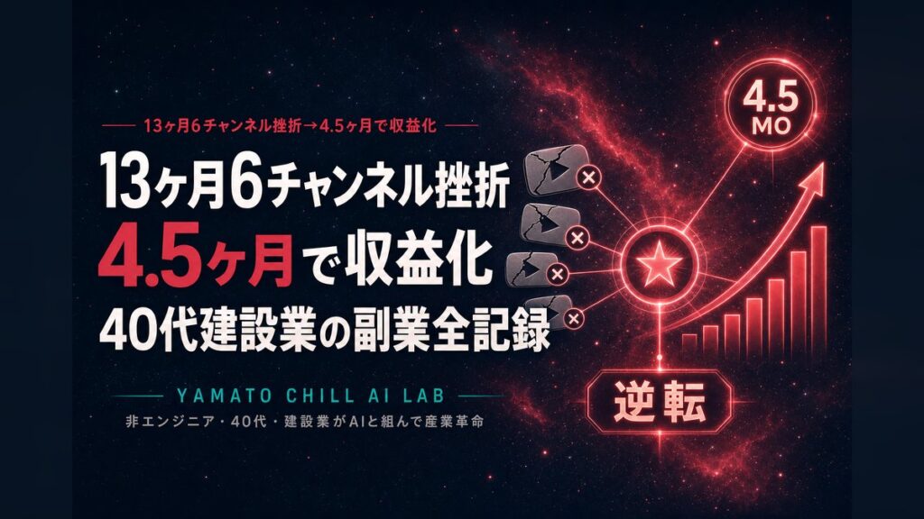 13ヶ月6チャンネル挫折から4.5ヶ月で収益化した40代建設業のアイキャッチ