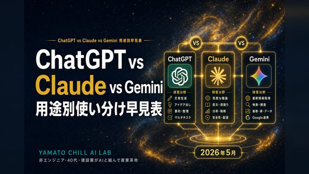 ChatGPT vs Claude vs Gemini 用途別使い分け早見表のアイキャッチ