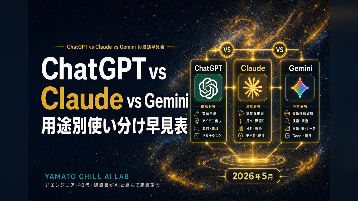 ChatGPT vs Claude vs Gemini 用途別使い分け早見表のアイキャッチ