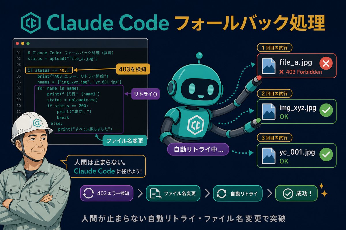 Claude Code フォールバック処理 自動リトライとファイル名変更で WAF 403を突破