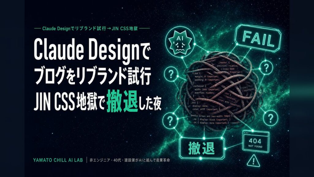 Claude Designでリブランド試行JIN CSS地獄で撤退した夜のアイキャッチ