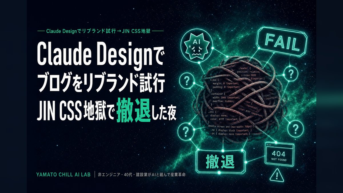 Claude Designでリブランド試行JIN CSS地獄で撤退した夜のアイキャッチ