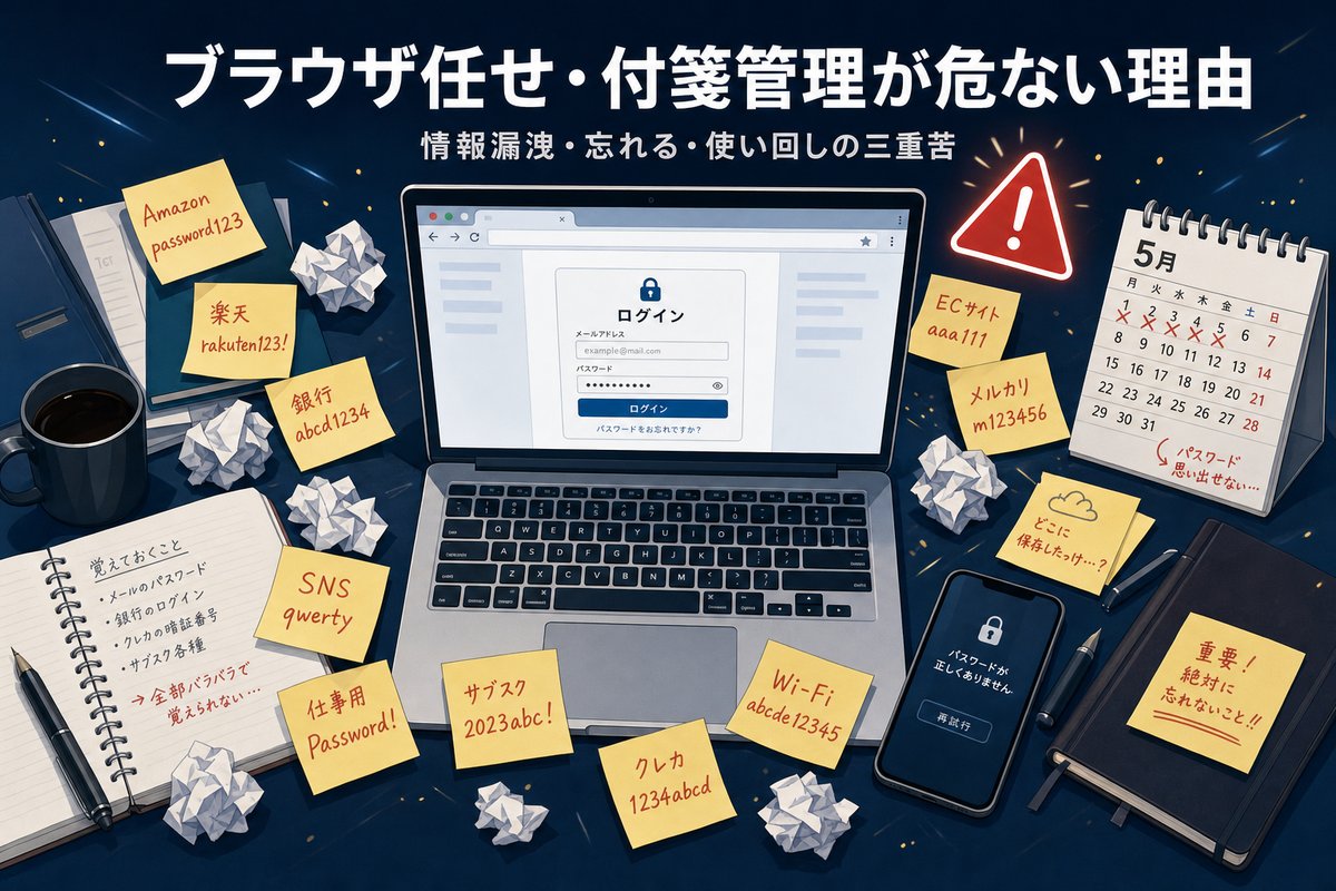ブラウザ任せ・付箋管理の危険性