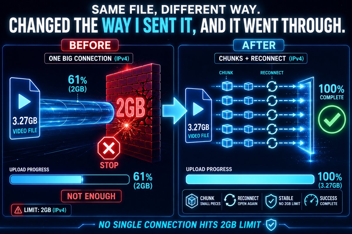 1接続2GB上限をチャンクごとに接続を張り替えて回避するBefore/After図
