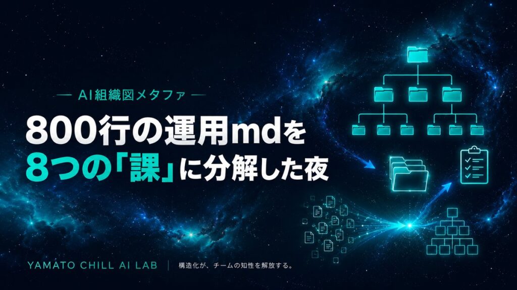 800行の運用mdを8つの課に分解した組織図メタファのアイキャッチ画像