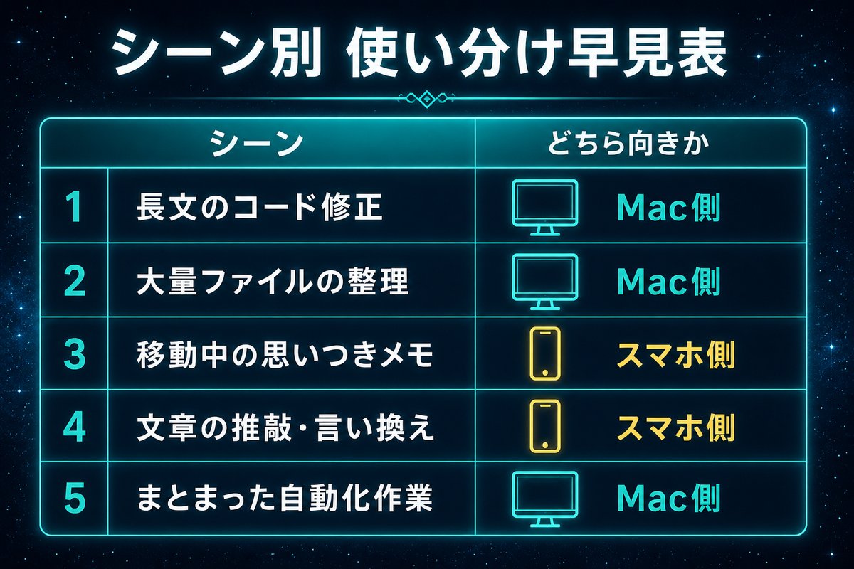 シーン別にどちらを使うかを整理した早見表