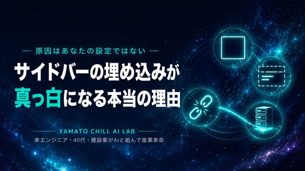 サイドバーの埋め込み枠が空白になる現象を表す抽象アイキャッチ