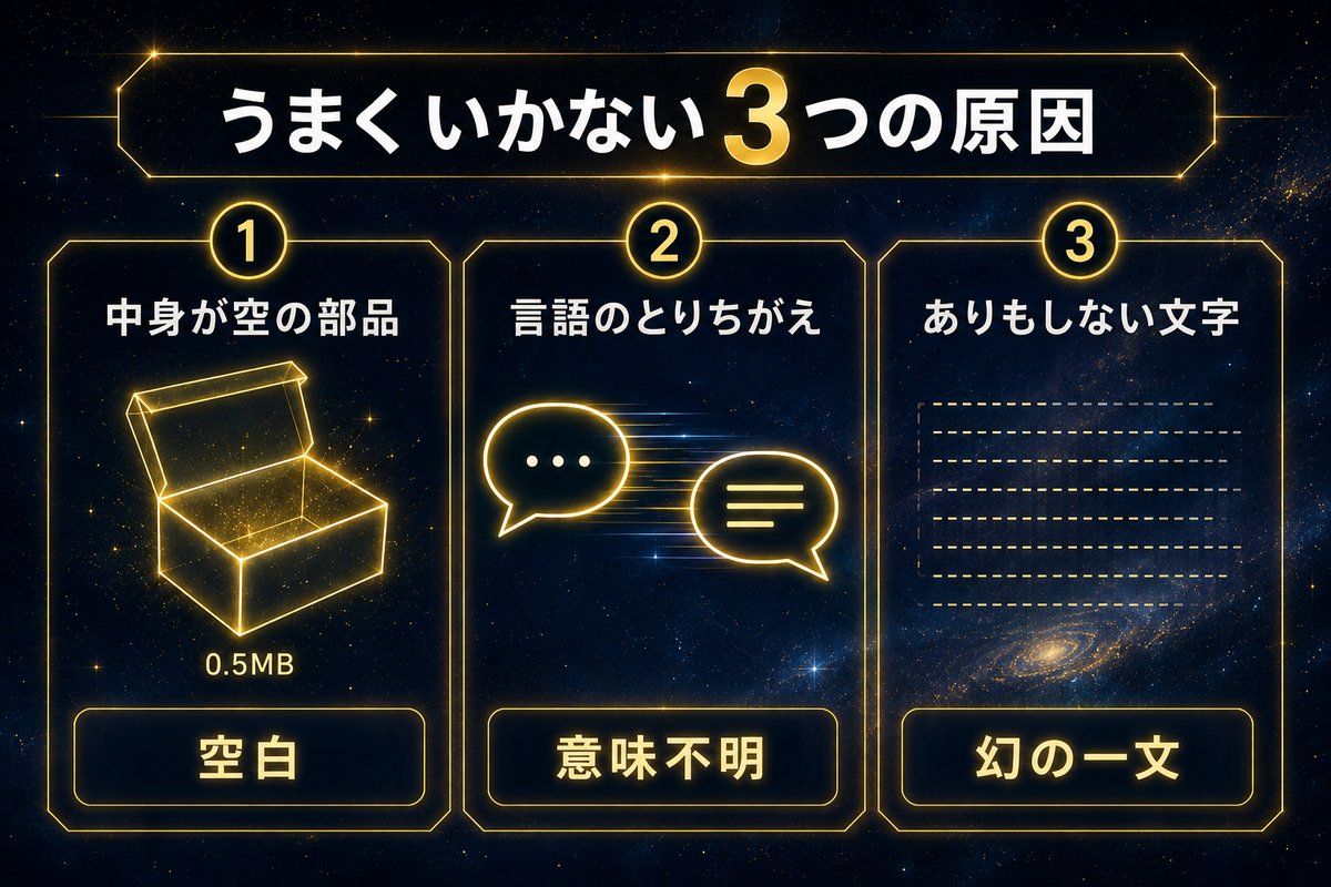 AI文字起こしがうまくいかない3つの原因を示した分類図