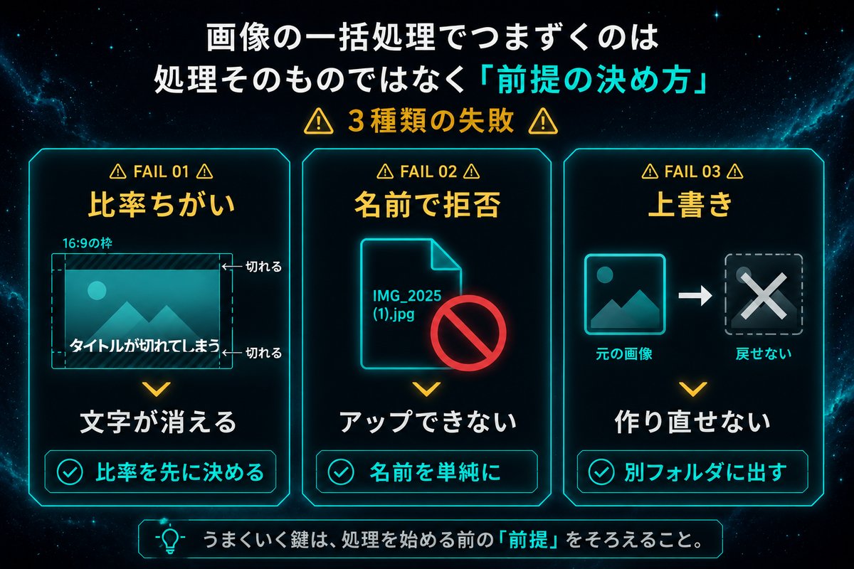画像の一括処理でつまずく3つの失敗パターンを整理した分類図