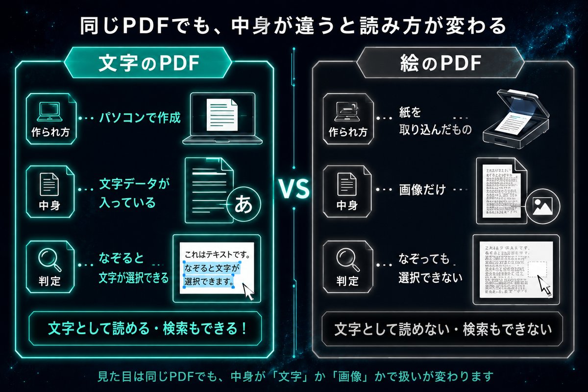 文字が入ったPDFと画像だけのPDFの比較図