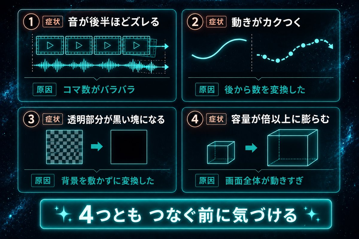 動画結合で起きる4つの失敗と、その原因を整理した分類図