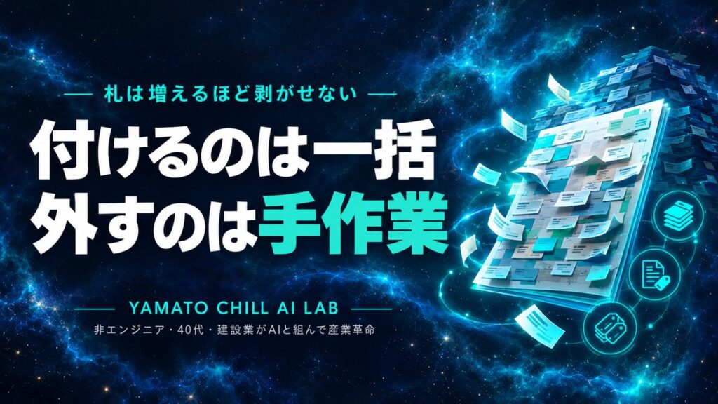 札をまとめて付けられるのに外すのは一枚ずつになることを示すイメージ