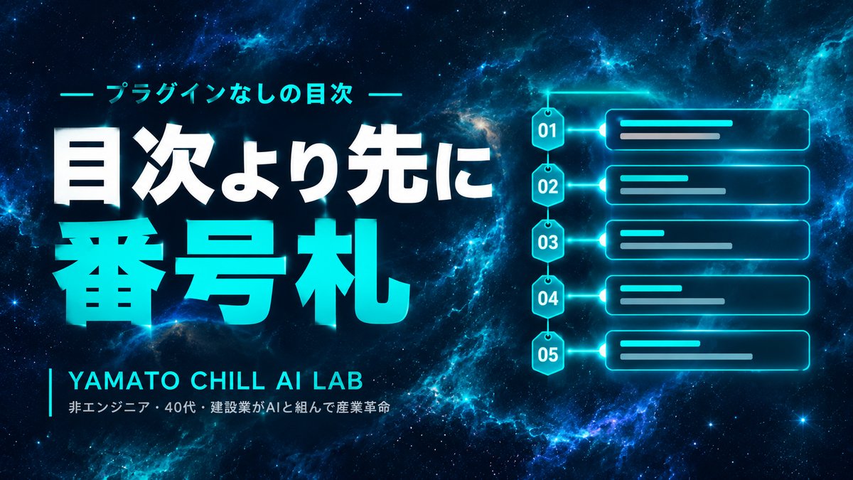 目次の各行から見出しへ光の線が届き、見出しの側に番号札が下がっていることを示すイメージ