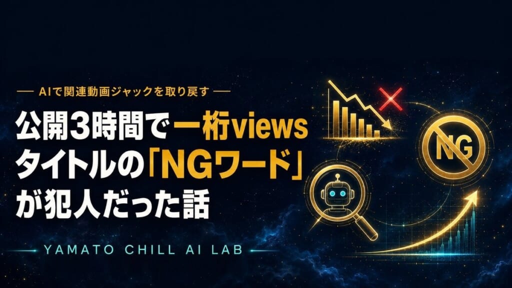 タイトルの言葉で動画の表示が伸びなかった原因を示すアイキャッチ（下降グラフと禁止マークの図）