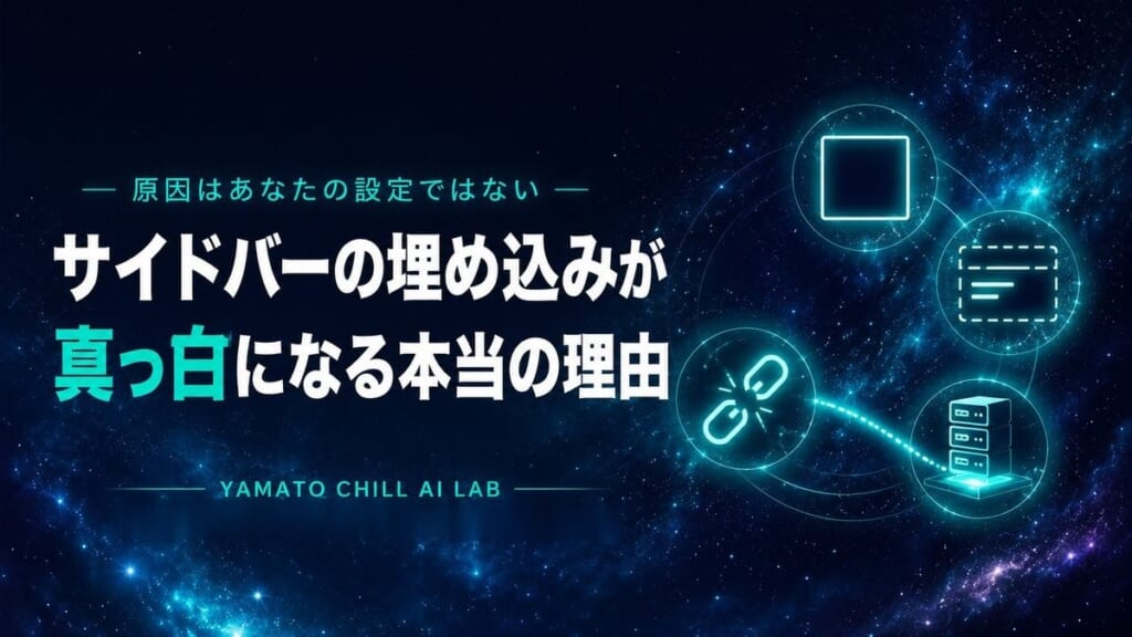 サイドバーの埋め込み枠が空白になる現象を表す抽象アイキャッチ