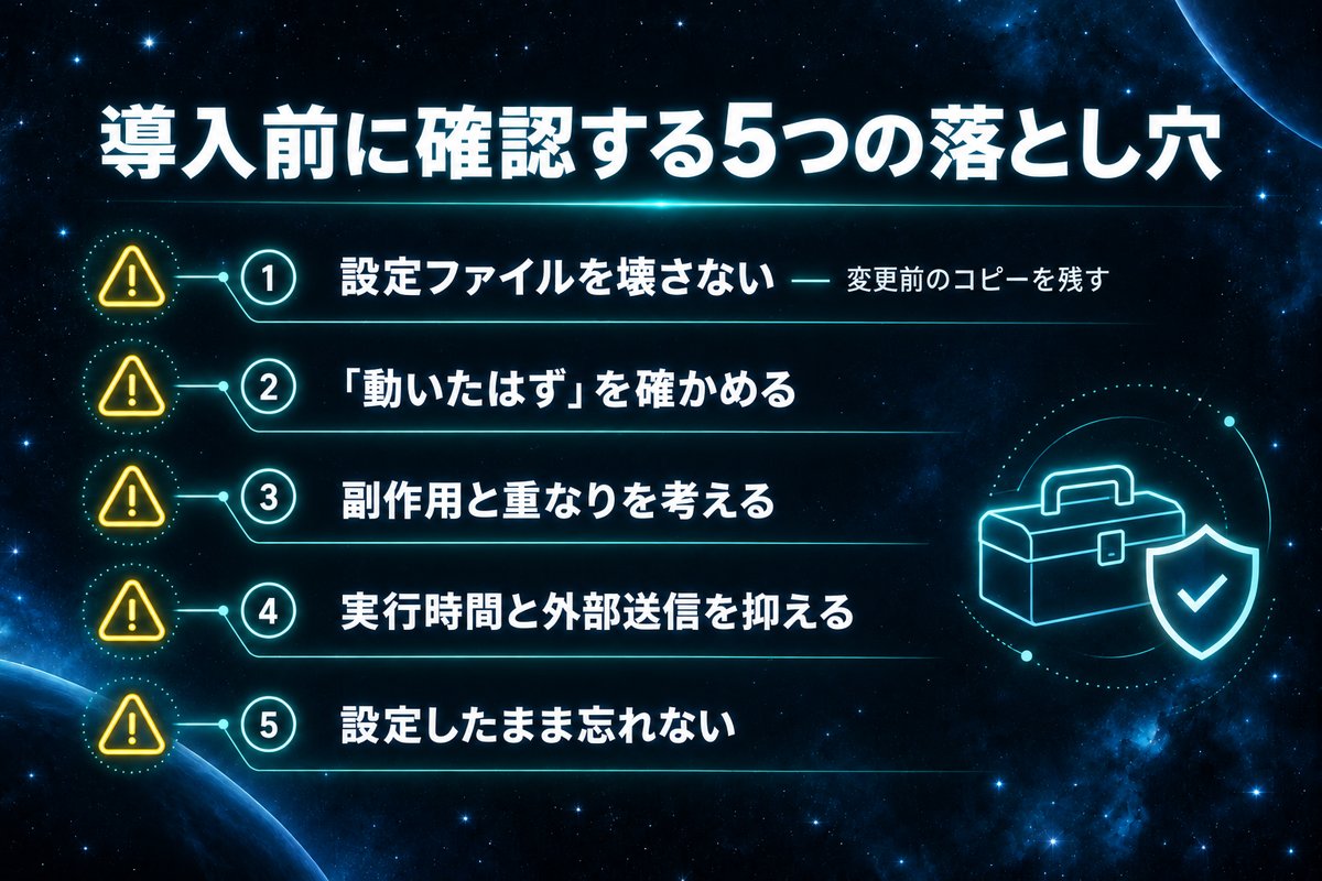 フック導入前に確認する5つの落とし穴のチェックリスト図