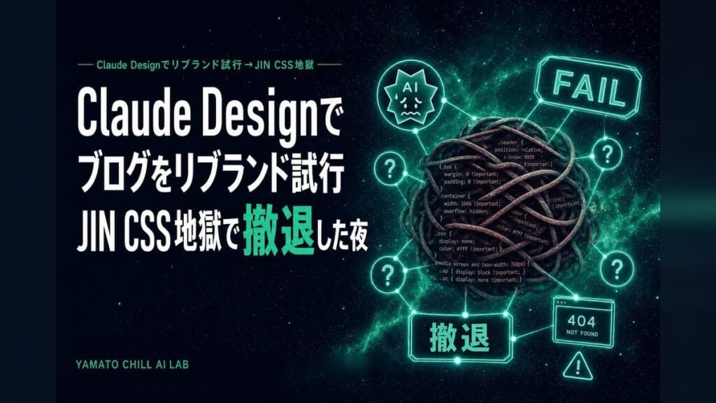 Claude Designでリブランド試行JIN CSS地獄で撤退した夜のアイキャッチ